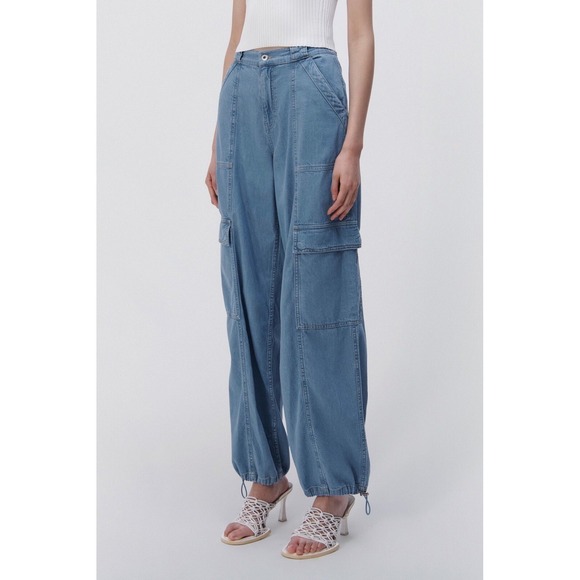 Johnathan Simkhai Standard Calista blue denim cargo jean pants sz. XS. $395 - Picture 2 of 11